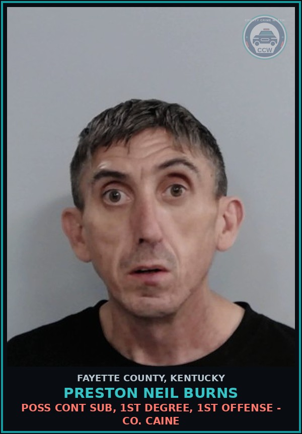 Booking mugshot of PRESTON NEIL BURNS in Fayette County