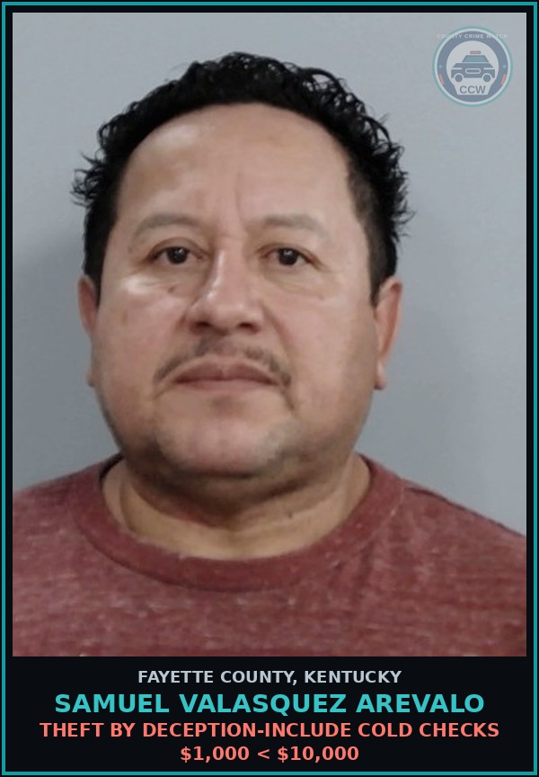 Booking mugshot of SAMUEL VALASQUEZ AREVALO in Fayette County