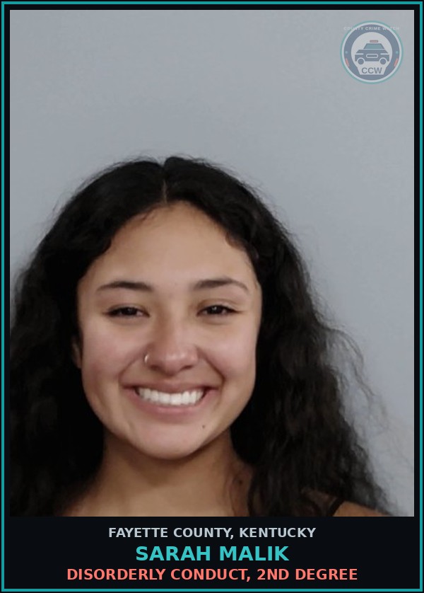 Booking mugshot of SARAH MALIK in Fayette County