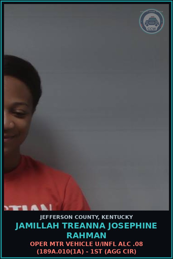 Booking mugshot of Jamillah Treanna Josephine Rahman in Jefferson County