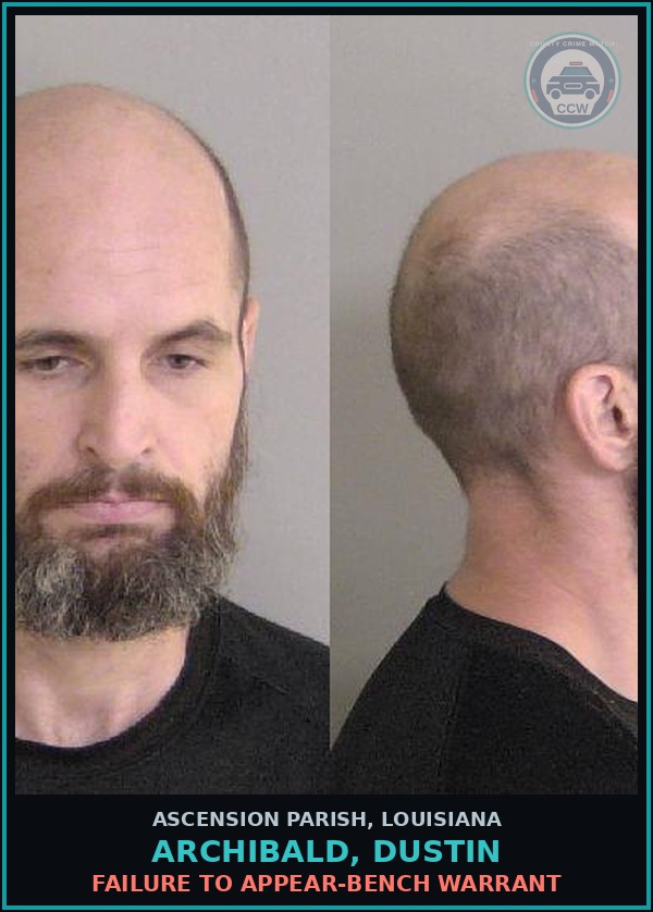 Booking mugshot of Archibald, Dustin in Ascension Parish