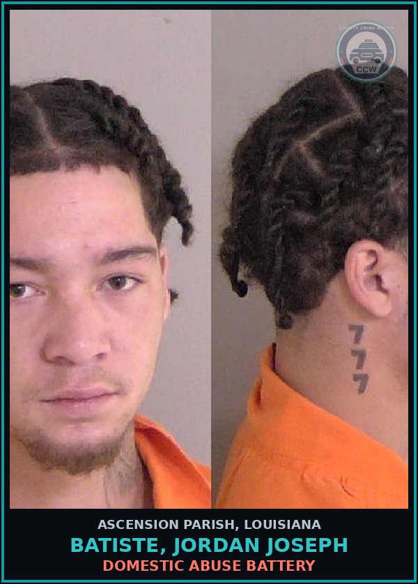 Booking mugshot of Batiste, Jordan Joseph in Ascension Parish