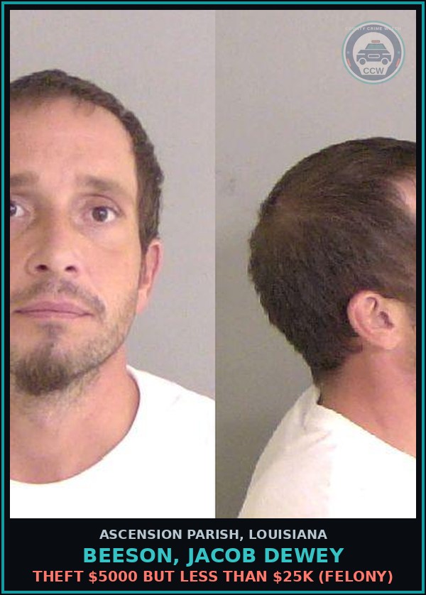 Booking mugshot of Beeson, Jacob Dewey in Ascension Parish