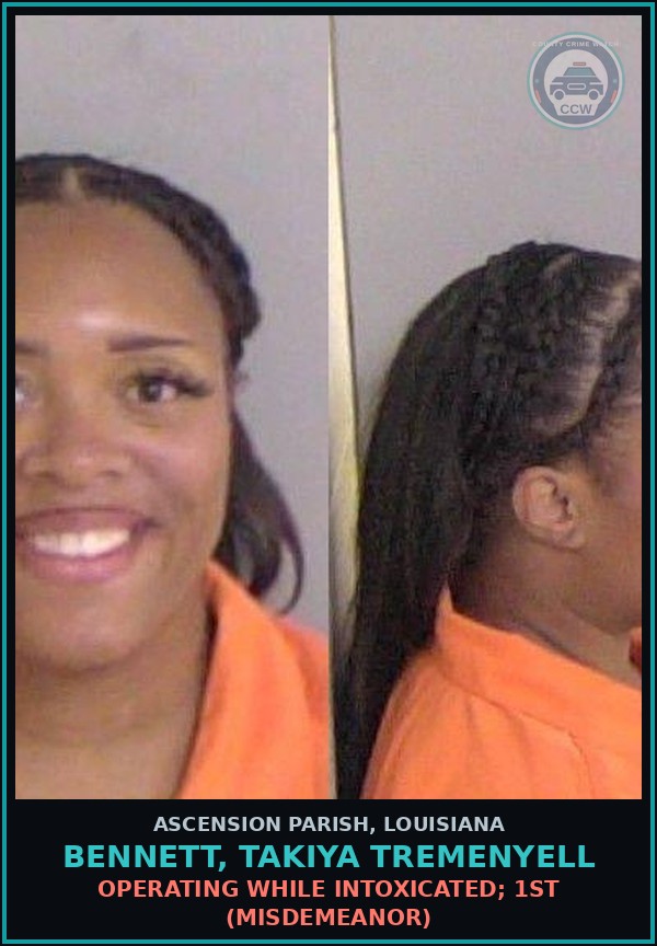 Booking mugshot of Bennett, Takiya Tremenyell in Ascension Parish