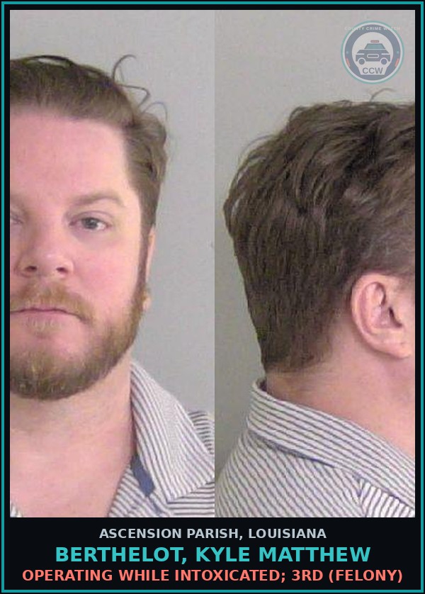 Booking mugshot of Berthelot, Kyle Matthew in Ascension Parish