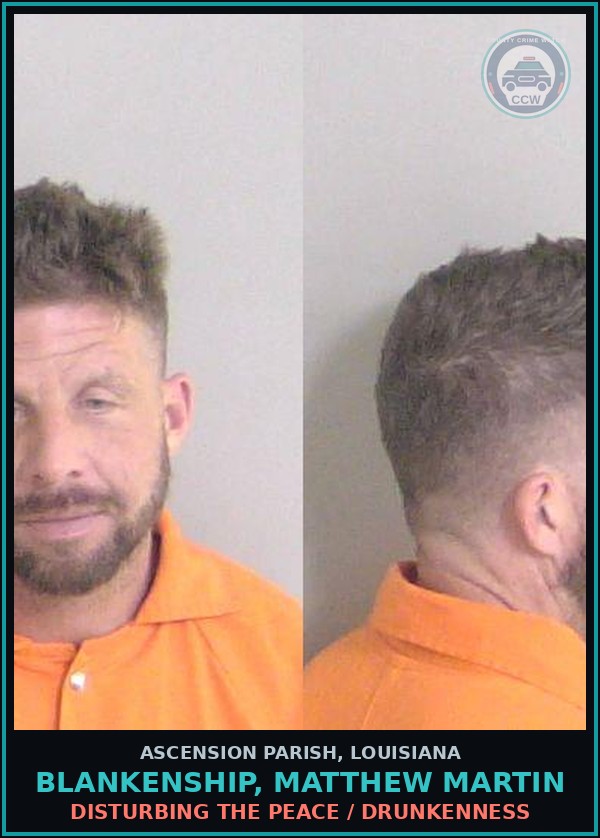 Booking mugshot of Blankenship, Matthew Martin in Ascension Parish