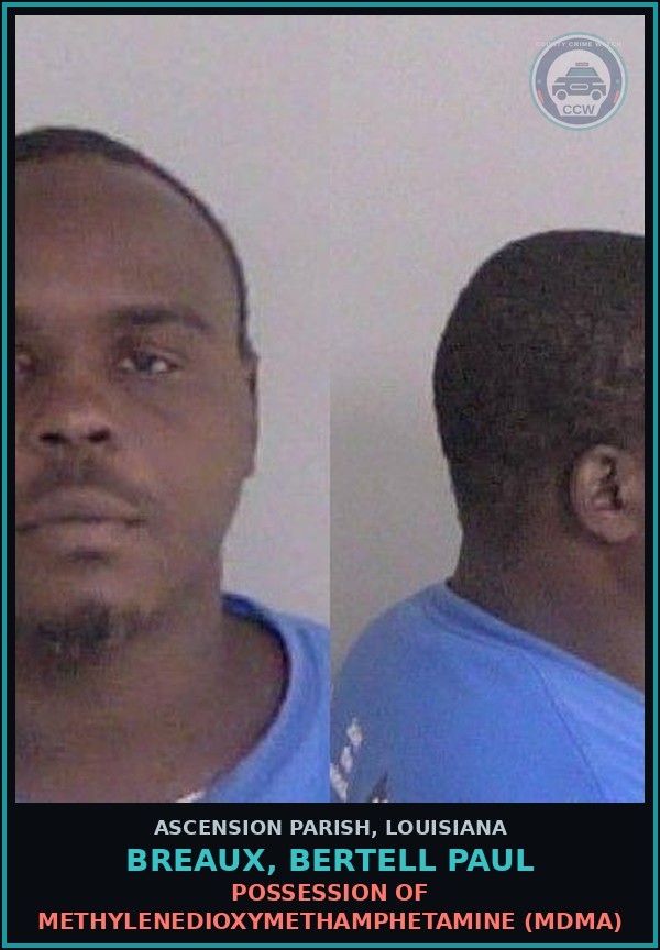 Booking mugshot of Breaux, Bertell Paul in Ascension Parish