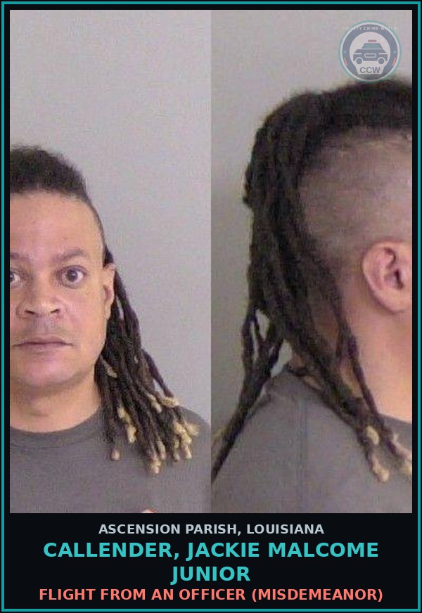 Booking mugshot of Callender, Jackie Malcome Junior in Ascension Parish