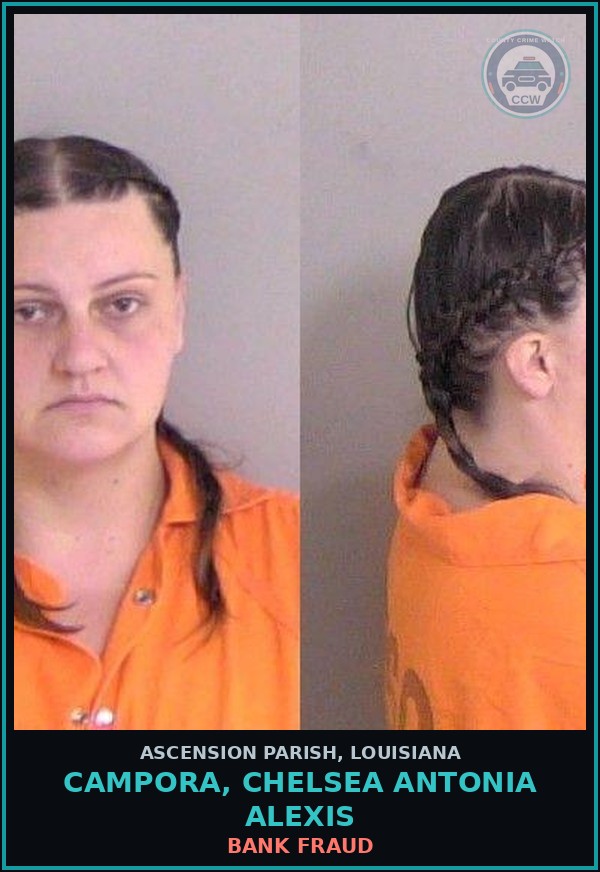 Booking mugshot of Campora, Chelsea Antonia Alexis in Ascension Parish