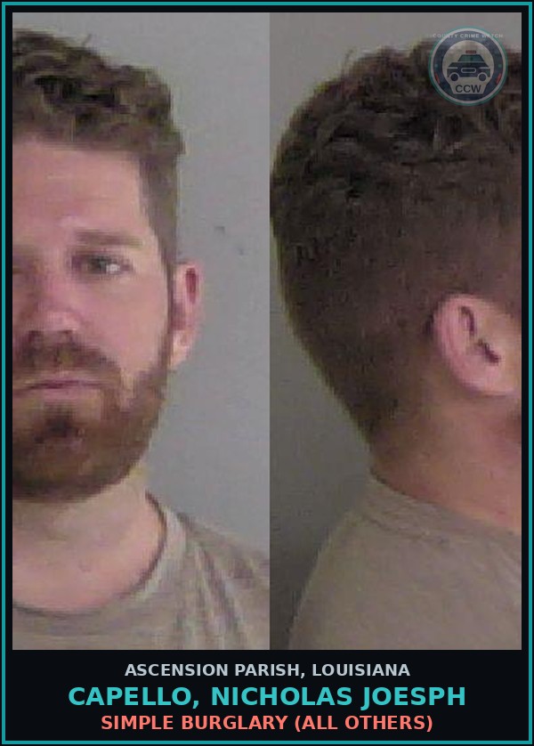 Booking mugshot of Capello, Nicholas Joesph in Ascension Parish