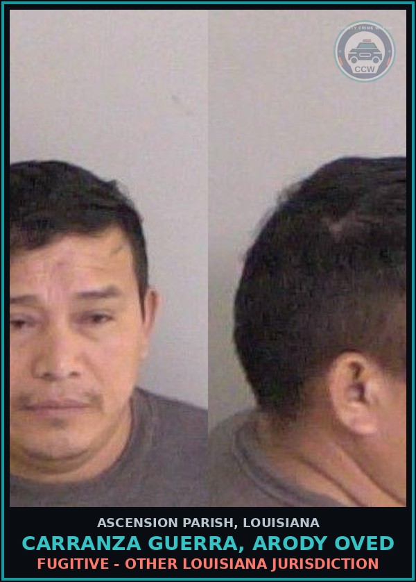 Booking mugshot of Carranza Guerra, Arody Oved in Ascension Parish