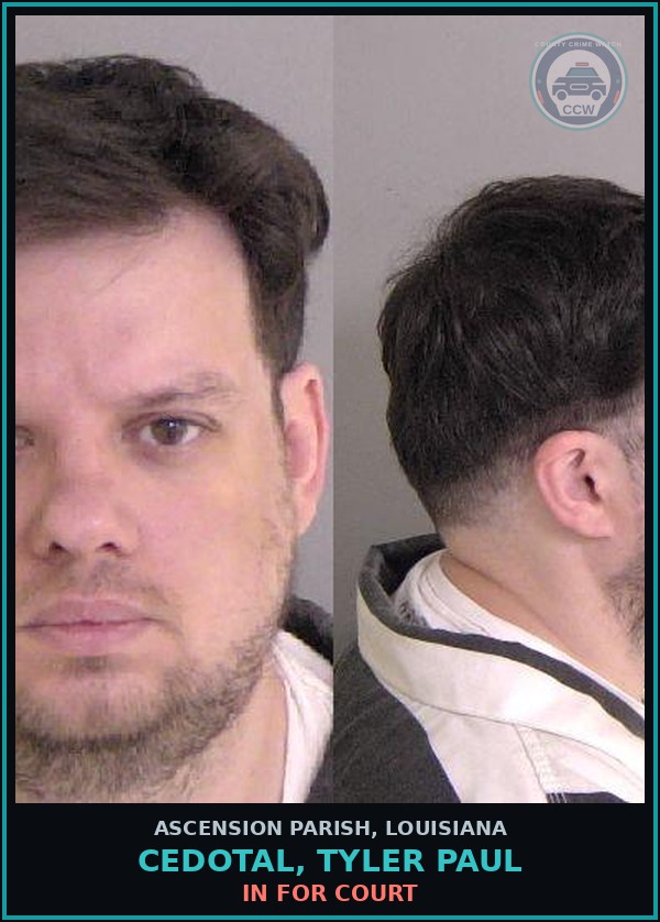 Booking mugshot of Cedotal, Tyler Paul in Ascension Parish