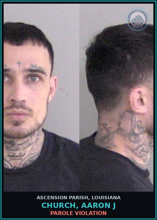 Booking mugshot of Church, Aaron J in Ascension Parish