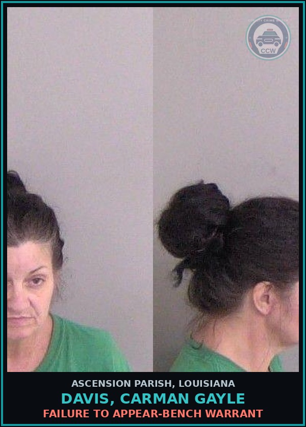Booking mugshot of Davis, Carman Gayle in Ascension Parish