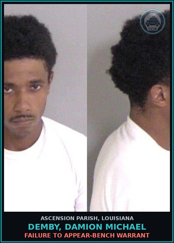 Booking mugshot of Demby, Damion Michael in Ascension Parish