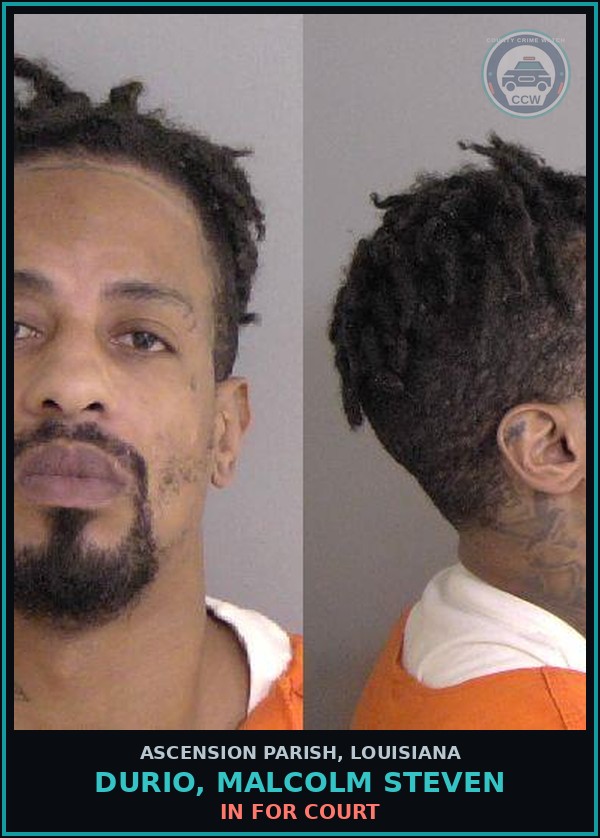 Booking mugshot of Durio, Malcolm Steven in Ascension Parish
