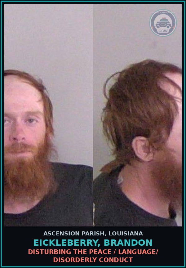 Booking mugshot of Eickleberry, Brandon in Ascension Parish