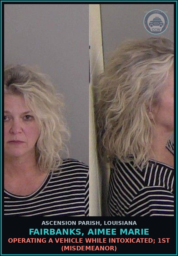Booking mugshot of Fairbanks, Aimee Marie in Ascension Parish