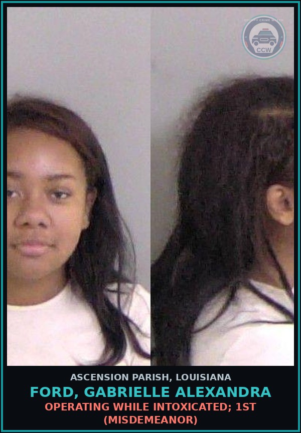 Booking mugshot of Ford, Gabrielle Alexandra in Ascension Parish