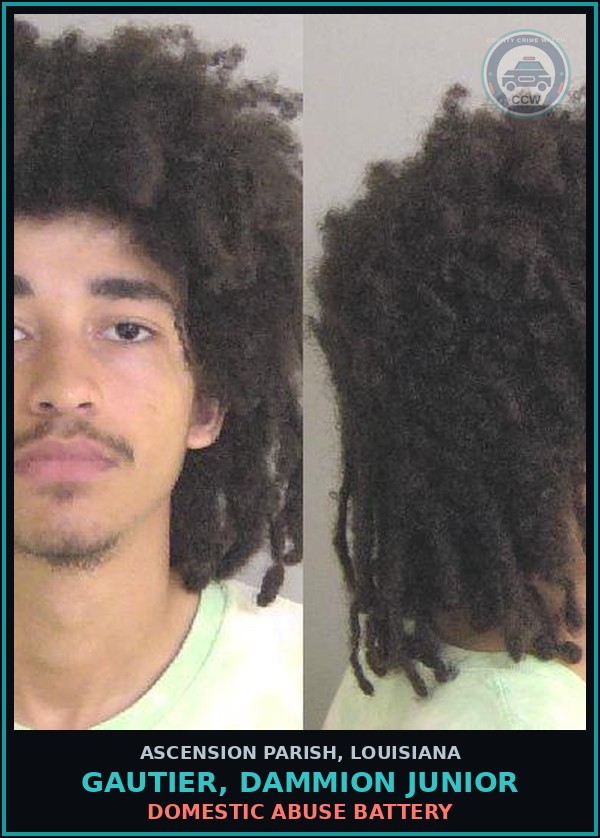 Booking mugshot of Gautier, Dammion Junior in Ascension Parish