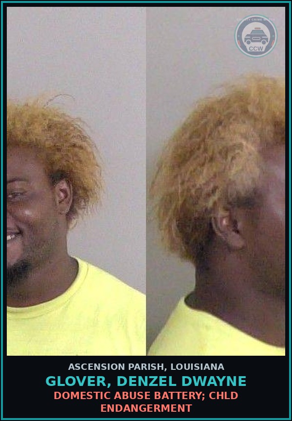 Booking mugshot of Glover, Denzel Dwayne in Ascension Parish