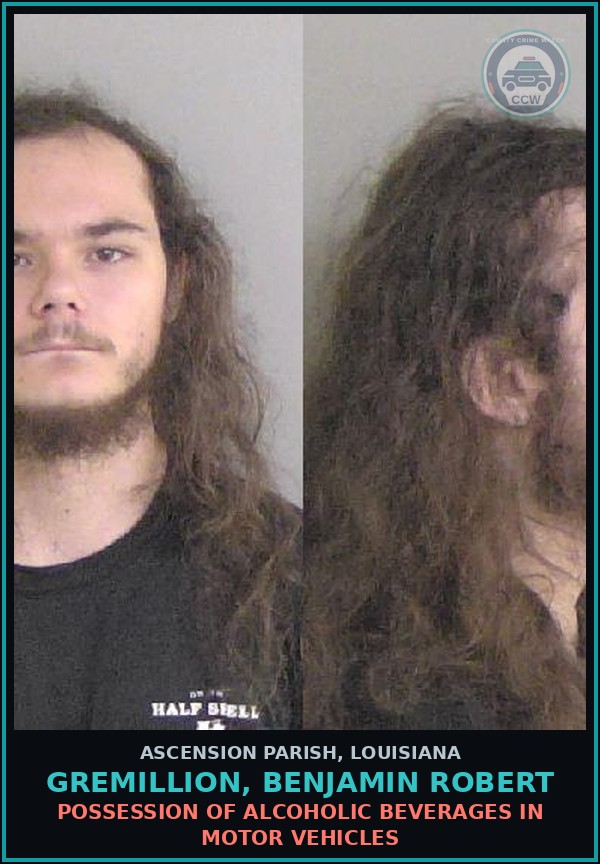 Booking mugshot of Gremillion, Benjamin Robert in Ascension Parish