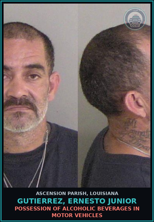 Booking mugshot of Gutierrez, Ernesto Junior in Ascension Parish