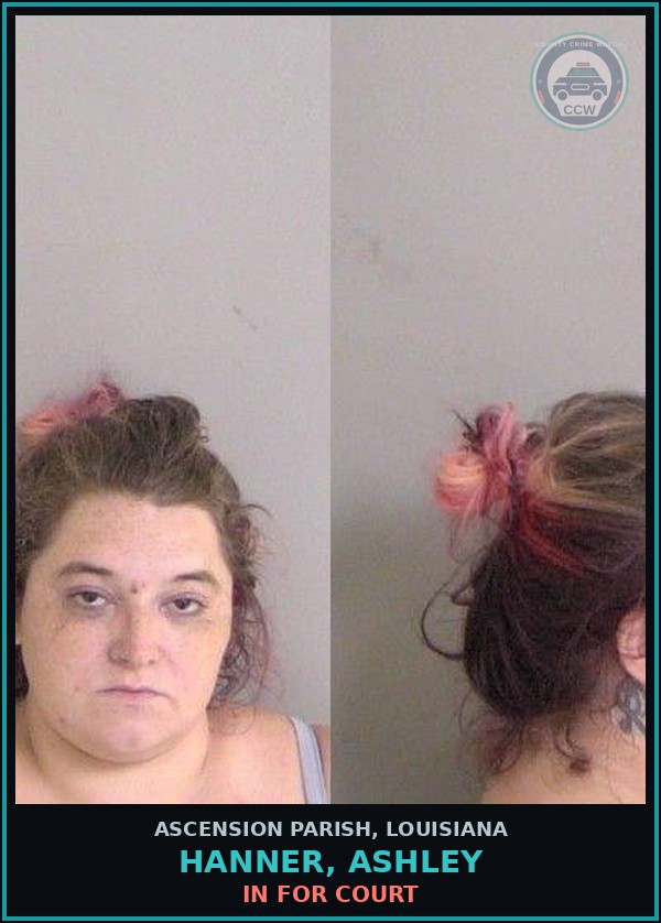 Booking mugshot of Hanner, Ashley in Ascension Parish