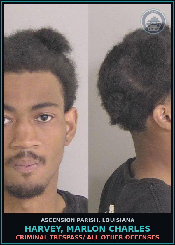 Booking mugshot of Harvey, Marlon Charles in Ascension Parish