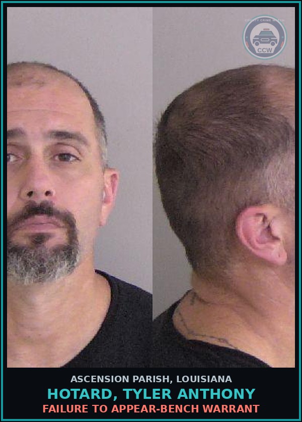 Booking mugshot of Hotard, Tyler Anthony in Ascension Parish