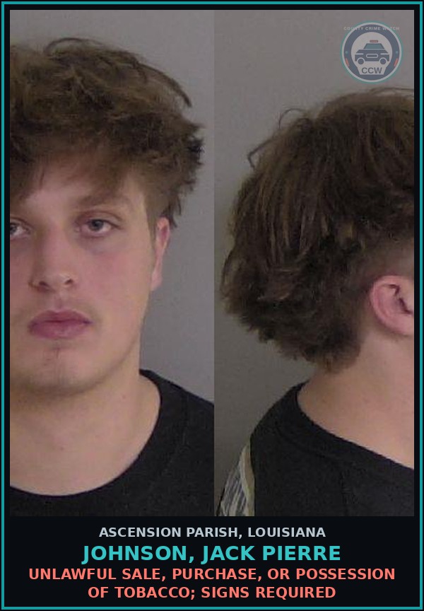 Booking mugshot of Johnson, Jack Pierre in Ascension Parish