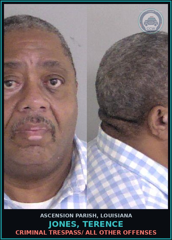 Booking mugshot of Jones, Terence in Ascension Parish