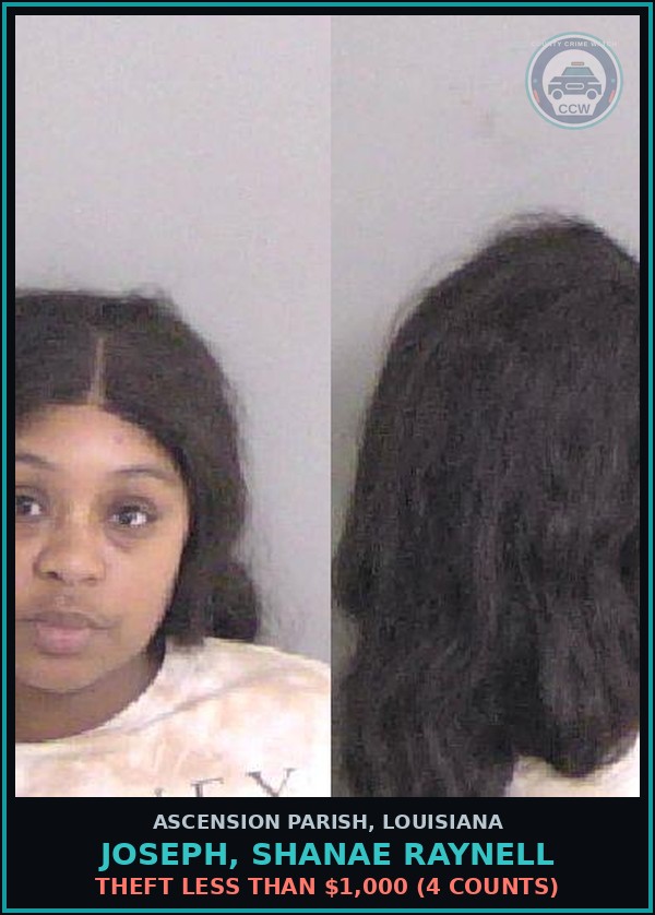Booking mugshot of Joseph, Shanae Raynell in Ascension Parish
