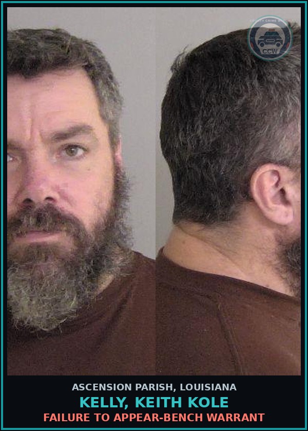 Booking mugshot of Kelly, Keith Kole in Ascension Parish