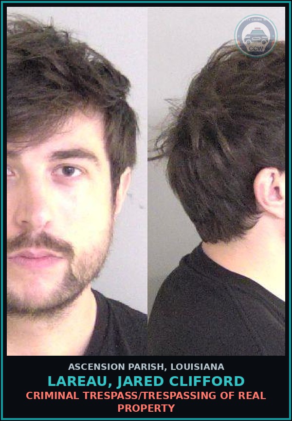 Booking mugshot of Lareau, Jared Clifford in Ascension Parish