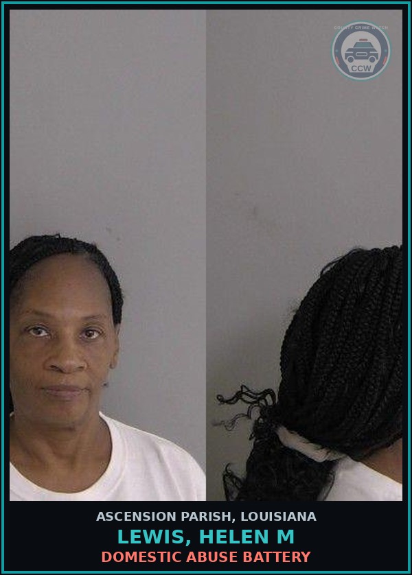 Booking mugshot of Lewis, Helen M in Ascension Parish