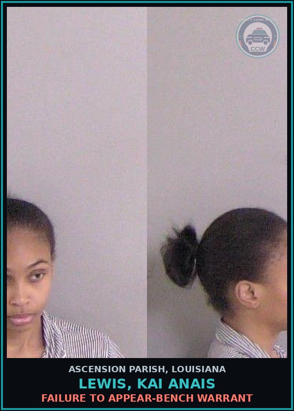 Booking mugshot of Lewis, Kai Anais in Ascension Parish