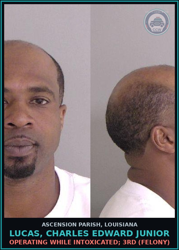 Booking mugshot of Lucas, Charles Edward Junior in Ascension Parish