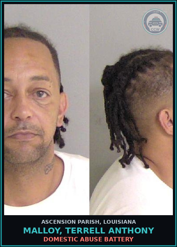 Booking mugshot of Malloy, Terrell Anthony in Ascension Parish