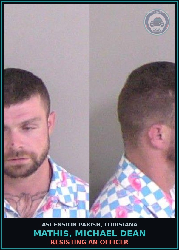 Booking mugshot of Mathis, Michael Dean in Ascension Parish