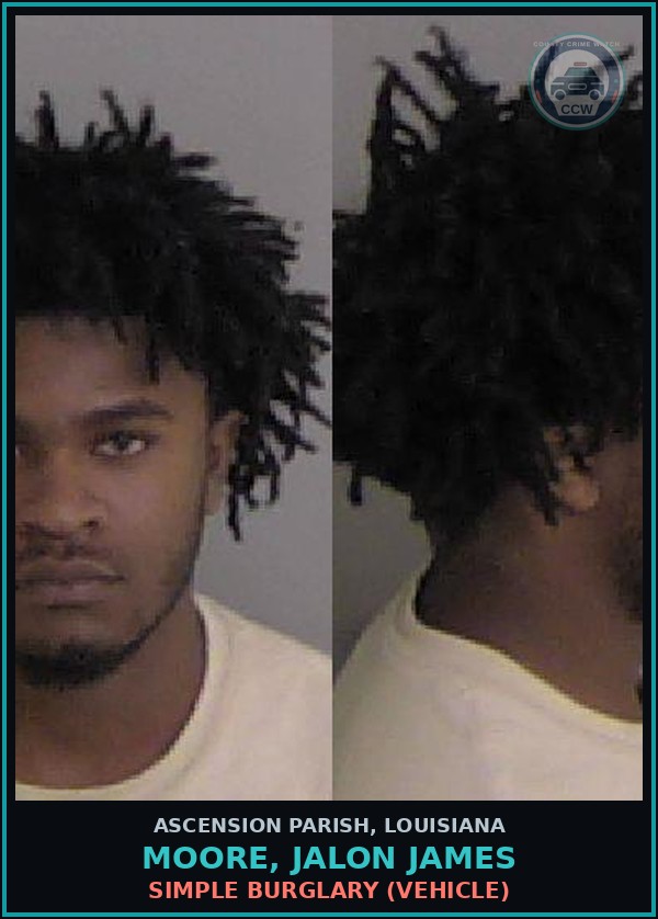 Booking mugshot of Moore, Jalon James in Ascension Parish