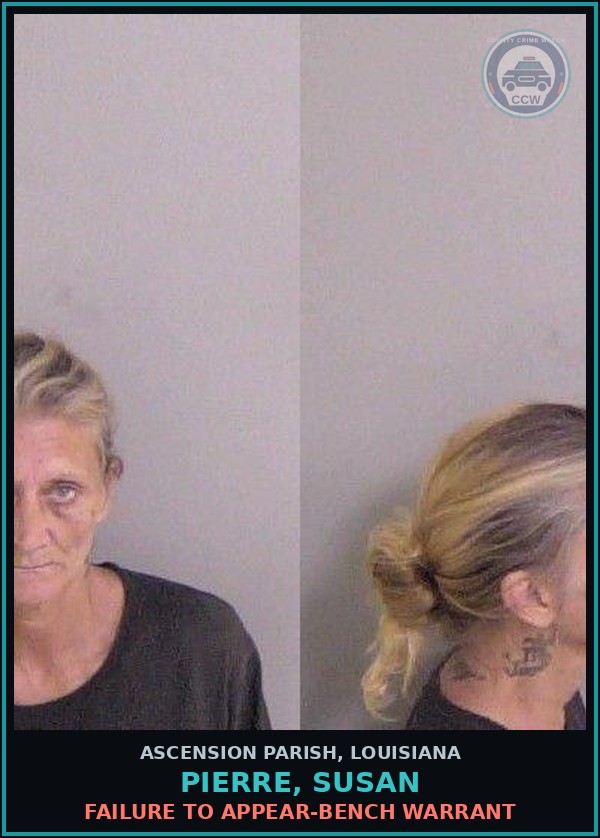Booking mugshot of Pierre, Susan in Ascension Parish