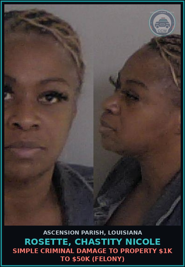 Booking mugshot of Rosette, Chastity Nicole in Ascension Parish