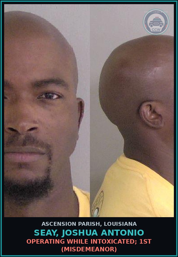 Booking mugshot of Seay, Joshua Antonio in Ascension Parish