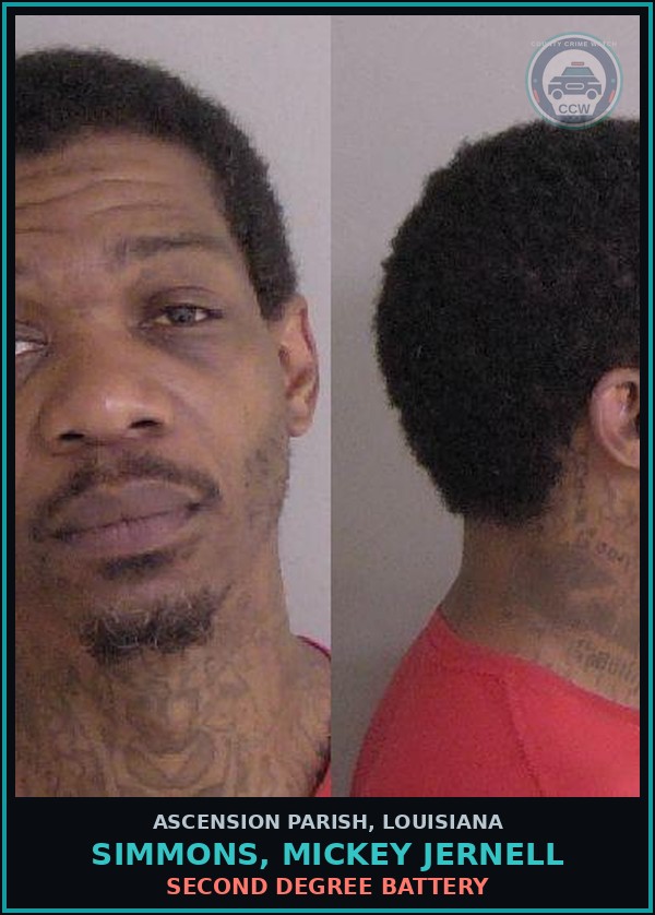 Booking mugshot of Simmons, Mickey Jernell in Ascension Parish