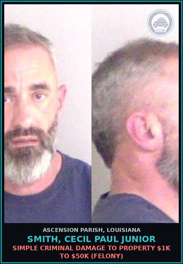 Booking mugshot of Smith, Cecil Paul Junior in Ascension Parish
