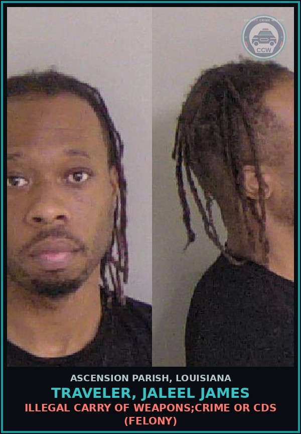 Booking mugshot of Traveler, Jaleel James in Ascension Parish