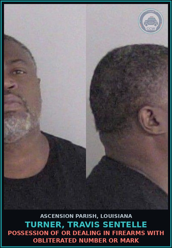 Booking mugshot of Turner, Travis Sentelle in Ascension Parish