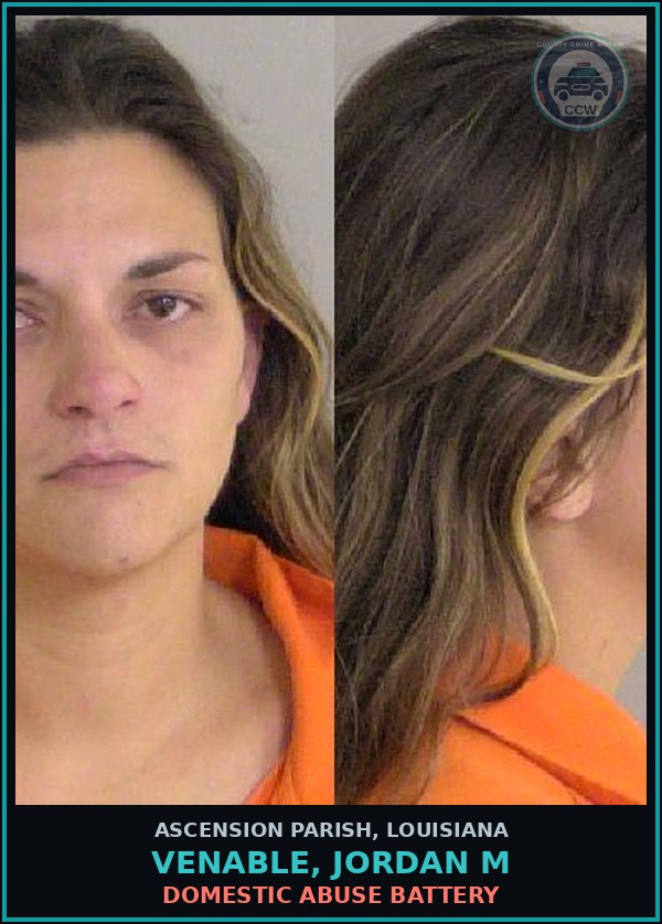 Booking mugshot of Venable, Jordan M in Ascension Parish