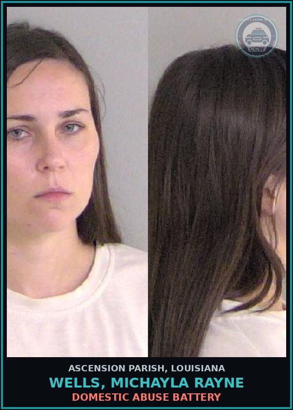Booking mugshot of Wells, Michayla Rayne in Ascension Parish